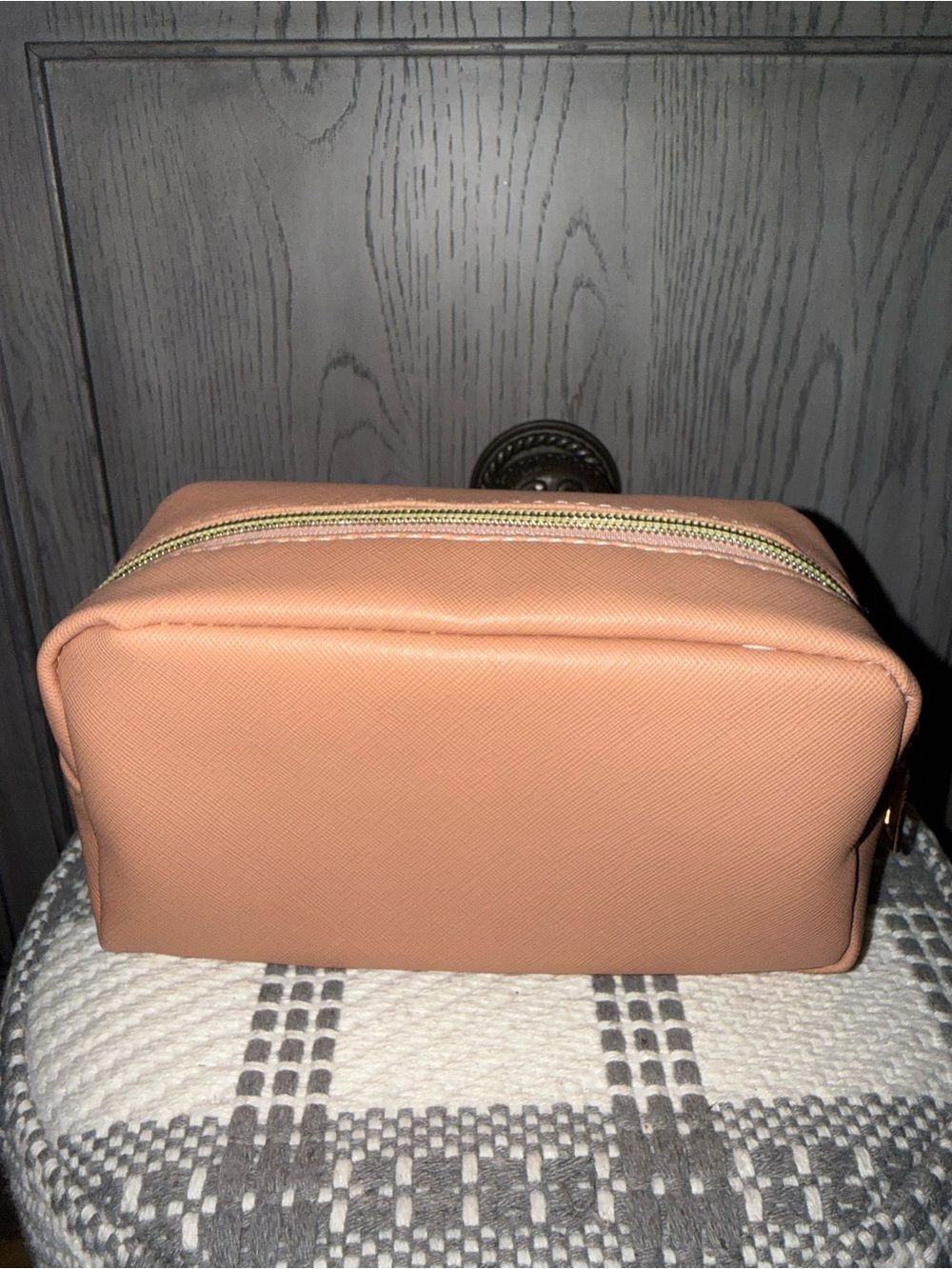 Source Unknown Peach Cosmetic Pouch with Gold Zipper
